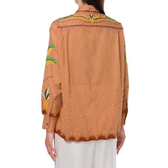 FARM RIO Mystic Embroidered + Beaded L/S Button-Up Shirt Peach/Tan Large - Picture 5 of 15